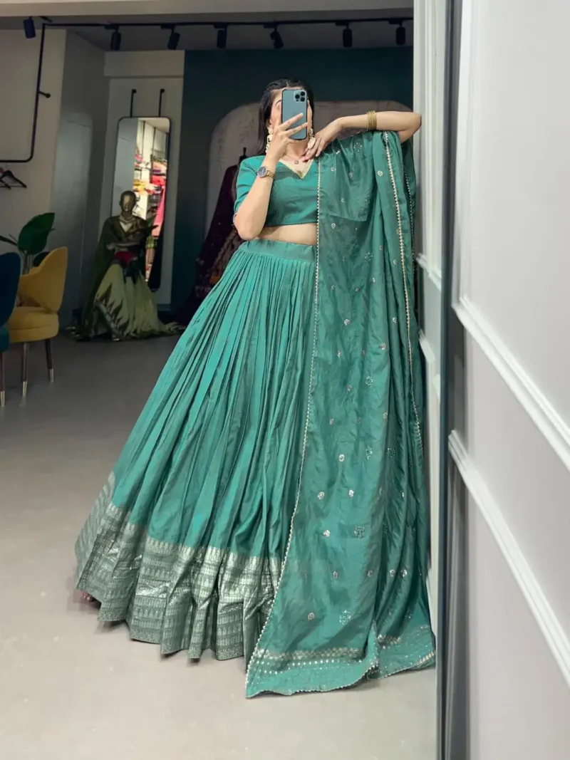 Pure Chanderi Plain Lehenga With Zari Weaving Border