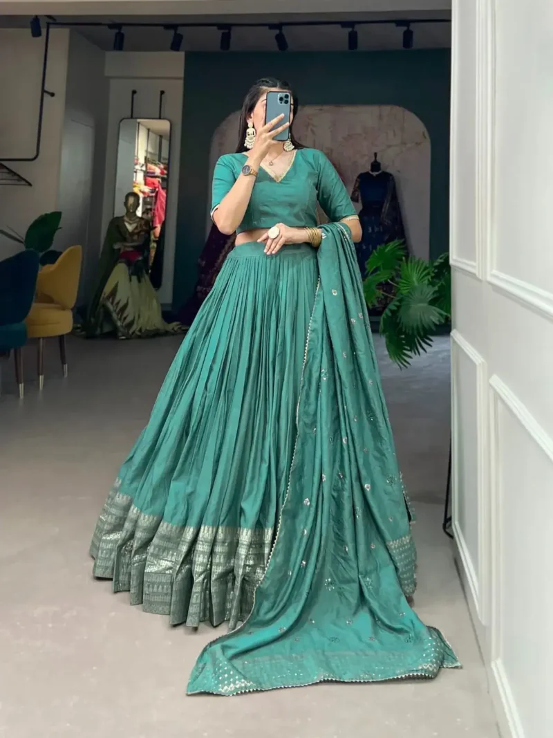 Pure Chanderi Plain Lehenga With Zari Weaving Border
