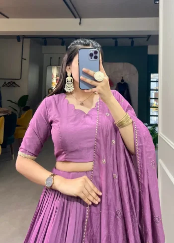 Pure Chanderi Plain Lehenga With Zari Weaving Border