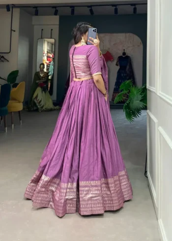 Pure Chanderi Plain Lehenga With Zari Weaving Border