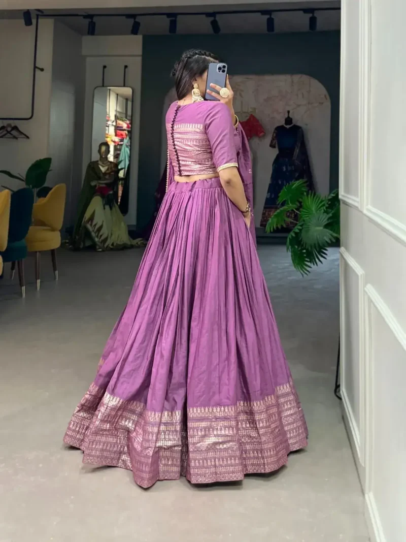 Pure Chanderi Plain Lehenga With Zari Weaving Border