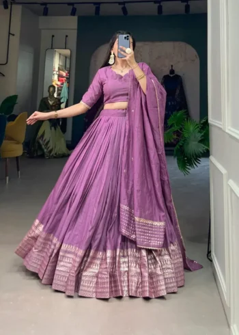 Pure Chanderi Plain Lehenga With Zari Weaving Border
