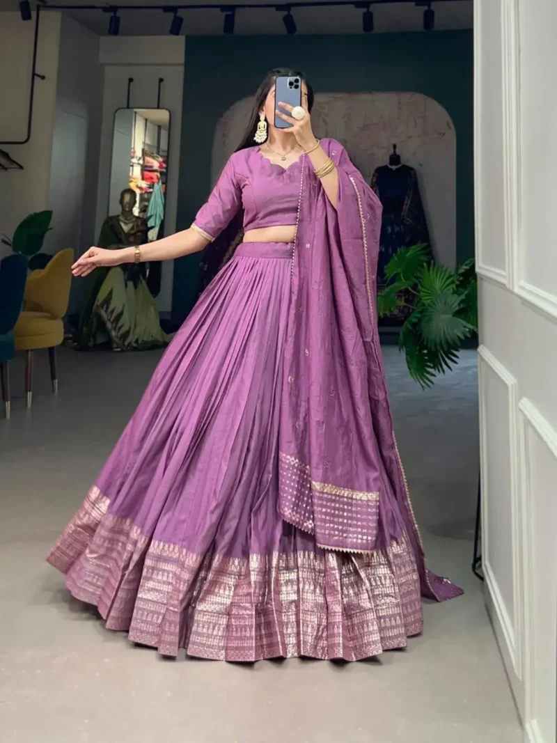 Pure Chanderi Plain Lehenga With Zari Weaving Border