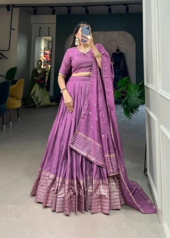 Pure Chanderi Plain Lehenga With Zari Weaving Border