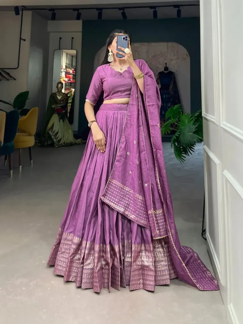 Pure Chanderi Plain Lehenga With Zari Weaving Border
