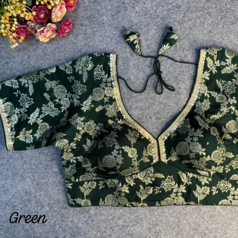 Pure Dola Silk Partywear Blouse With Beautiful Lace Pattern