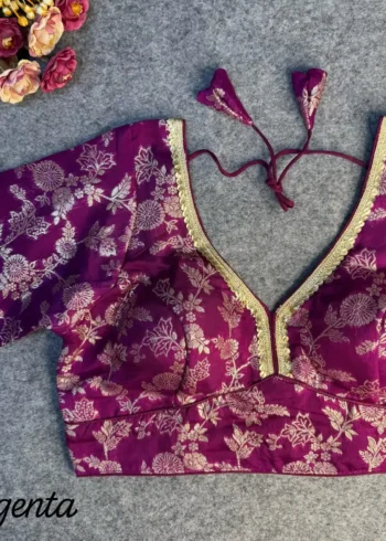 Pure Dola Silk Partywear Blouse With Beautiful Lace Pattern