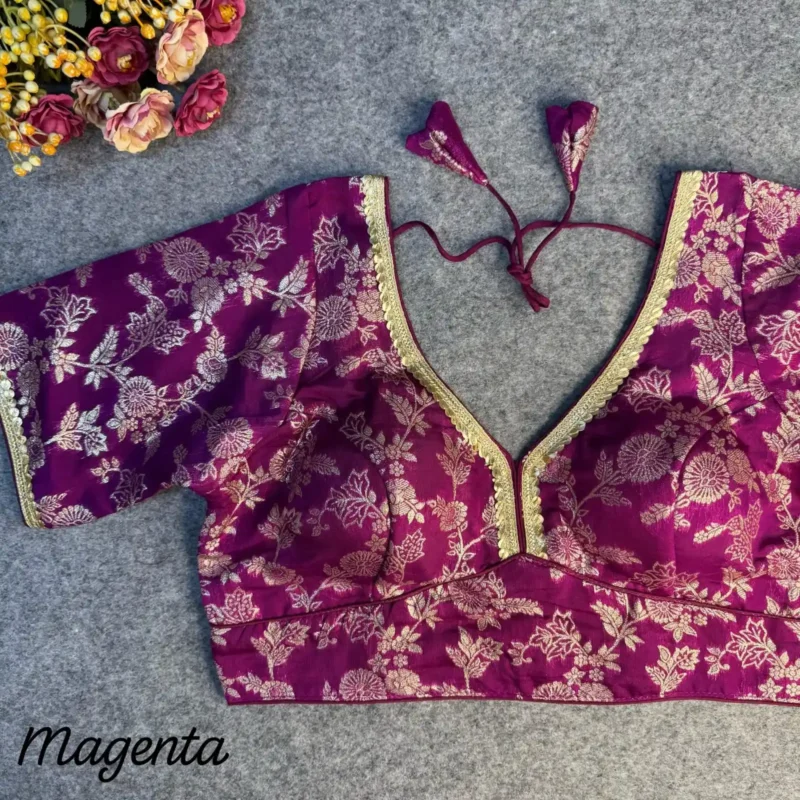 Pure Dola Silk Partywear Blouse With Beautiful Lace Pattern