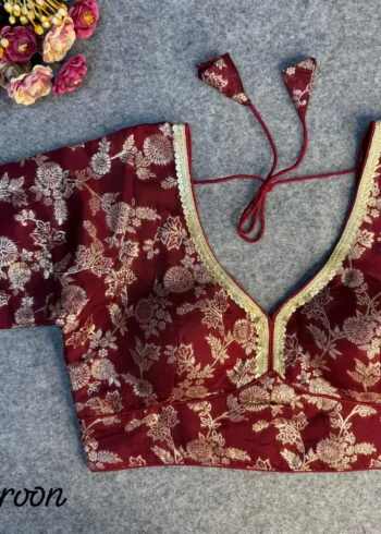 Pure Dola Silk Partywear Blouse With Beautiful Lace Pattern