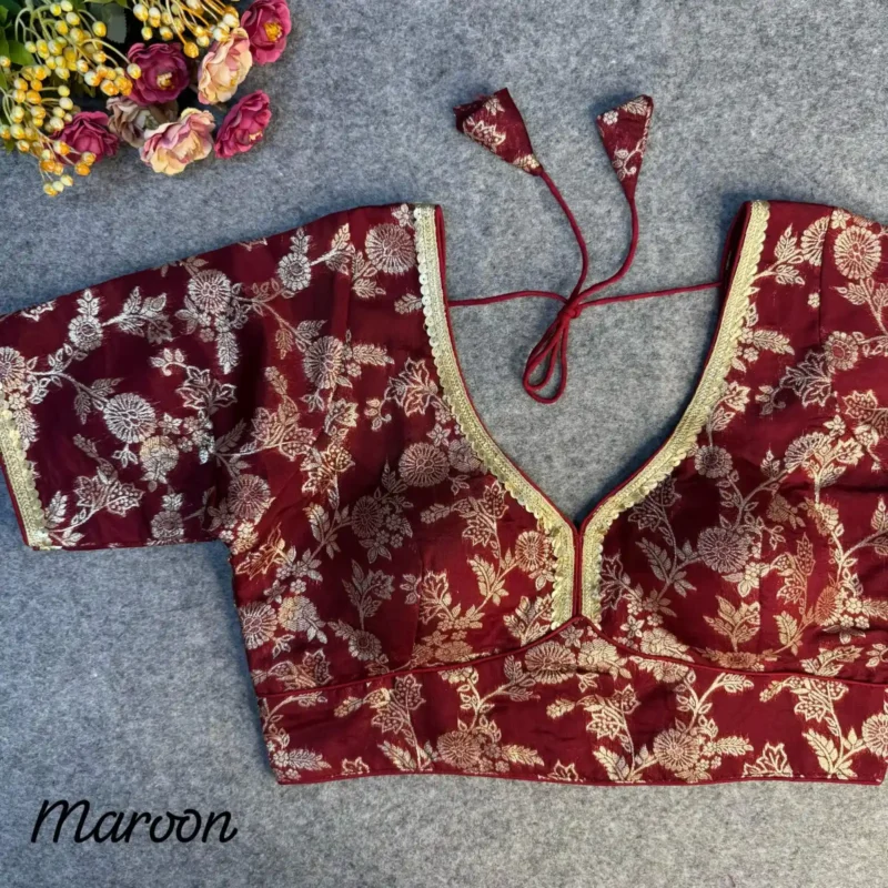 Pure Dola Silk Partywear Blouse With Beautiful Lace Pattern