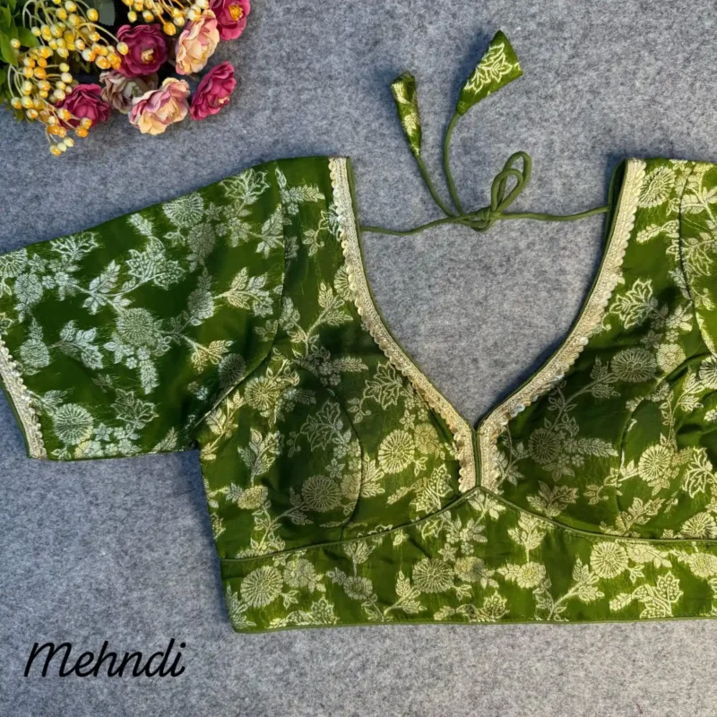 Pure Dola Silk Partywear Blouse With Beautiful Lace Pattern