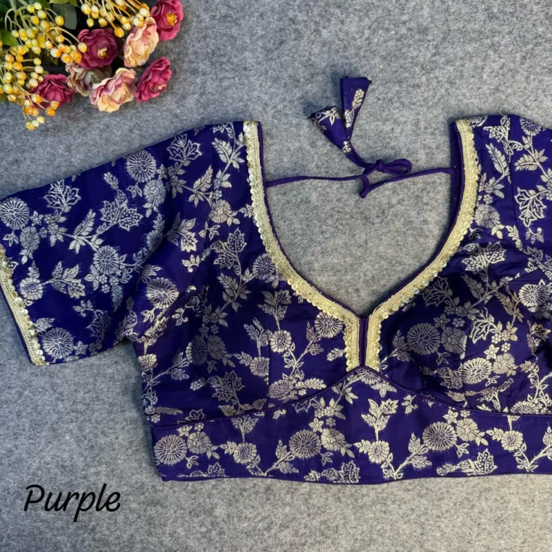 Pure Dola Silk Partywear Blouse With Beautiful Lace Pattern