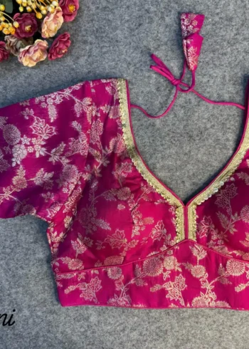 Pure Dola Silk Partywear Blouse With Beautiful Lace Pattern