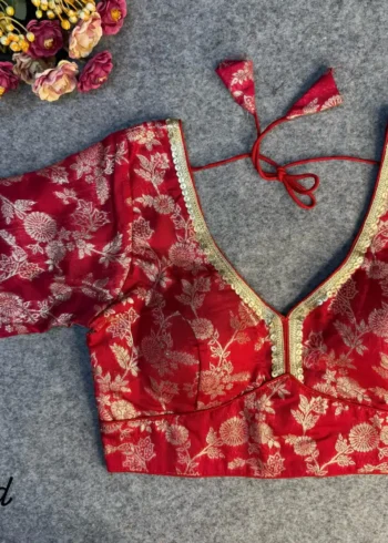 Pure Dola Silk Partywear Blouse With Beautiful Lace Pattern