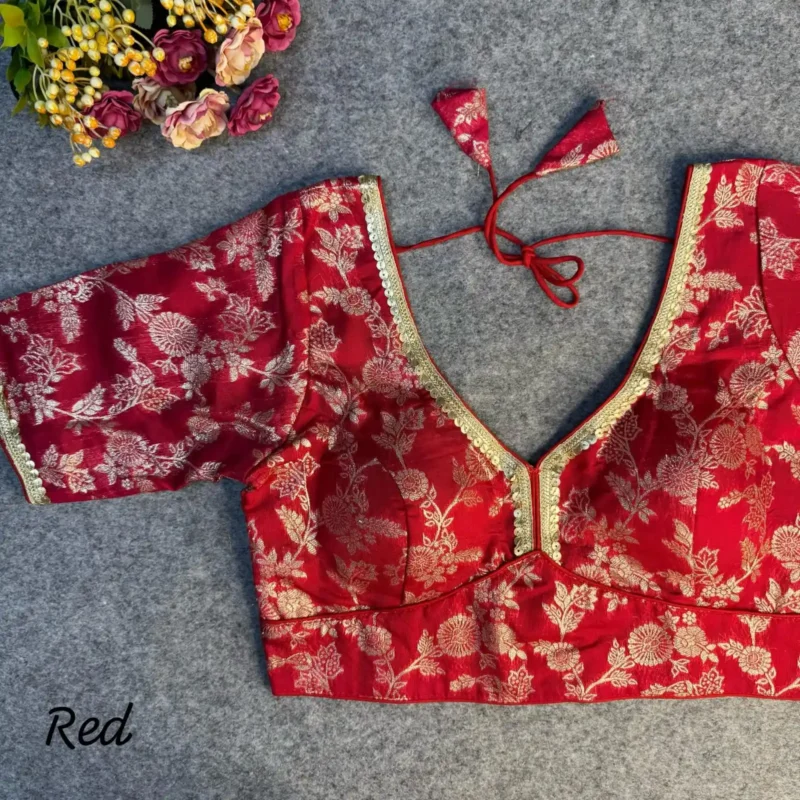Pure Dola Silk Partywear Blouse With Beautiful Lace Pattern