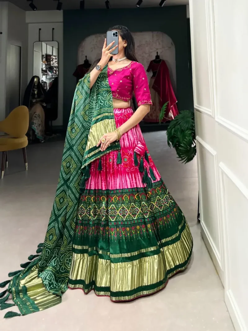 Pink Color Pure Gaji Silk Bandhej Digital Print Chaniya Choli