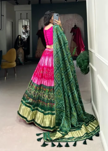 Pink Color Pure Gaji Silk Bandhej Digital Print Chaniya Choli