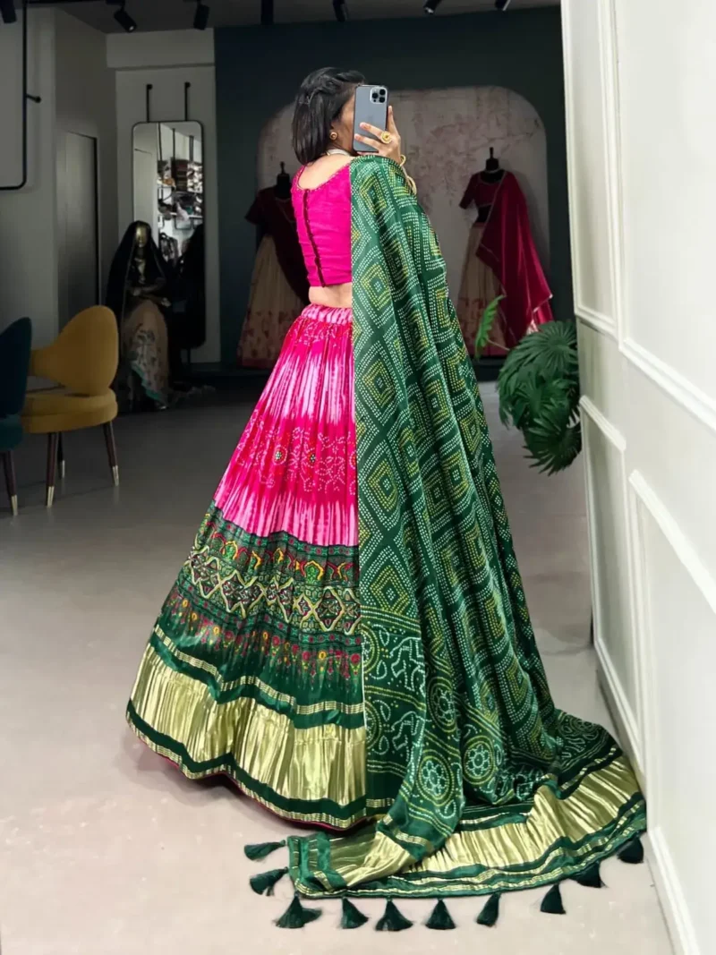 Pink Color Pure Gaji Silk Bandhej Digital Print Chaniya Choli
