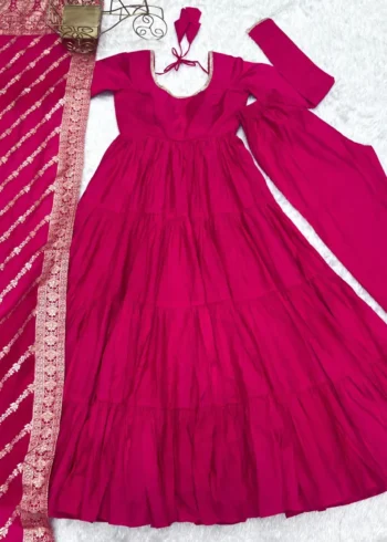 Pure Romansilk Chanderi Designer Plain Anarkali Gown