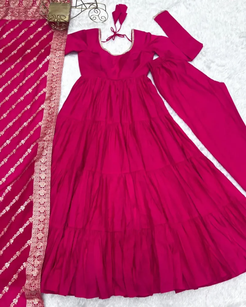 Pure Romansilk Chanderi Designer Plain Anarkali Gown