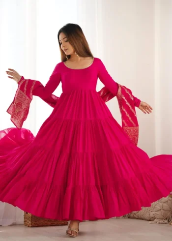 Pure Romansilk Chanderi Designer Plain Anarkali Gown