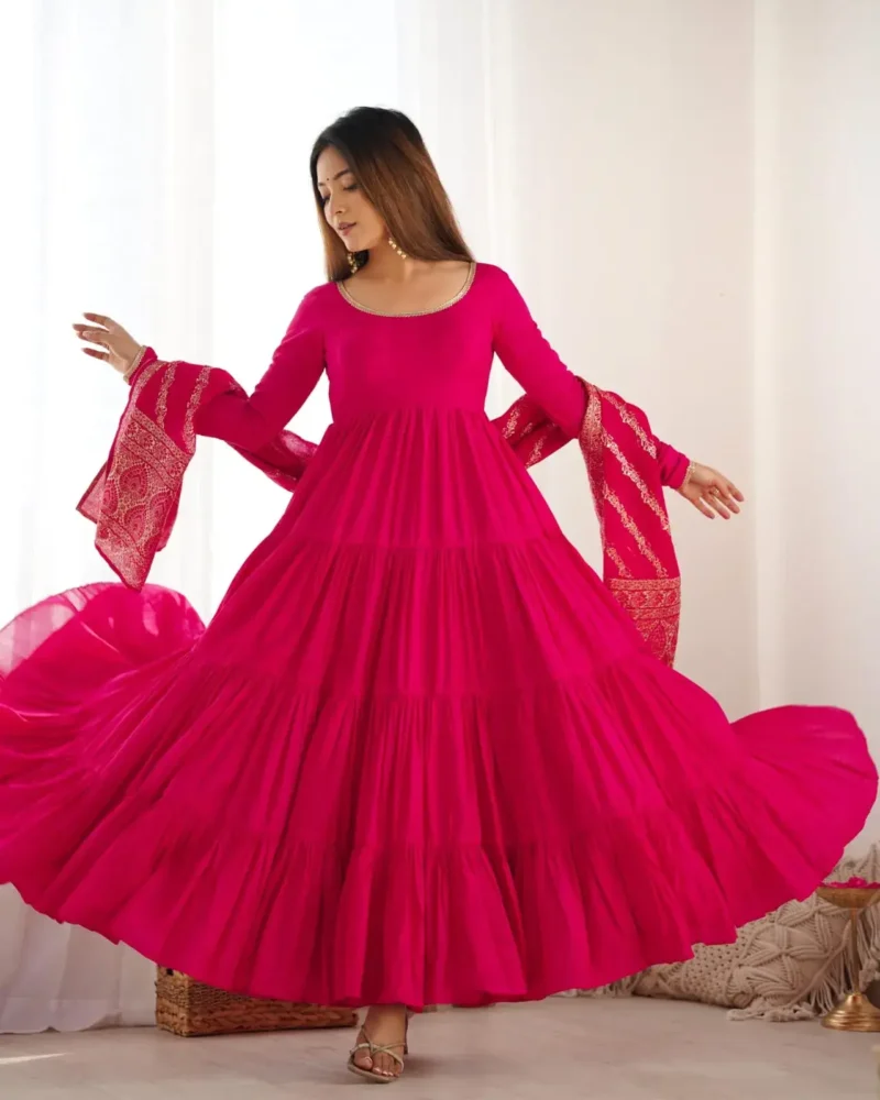 Pure Romansilk Chanderi Designer Plain Anarkali Gown