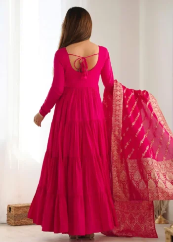 Pure Romansilk Chanderi Designer Plain Anarkali Gown