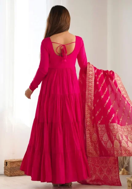 Pure Romansilk Chanderi Designer Plain Anarkali Gown
