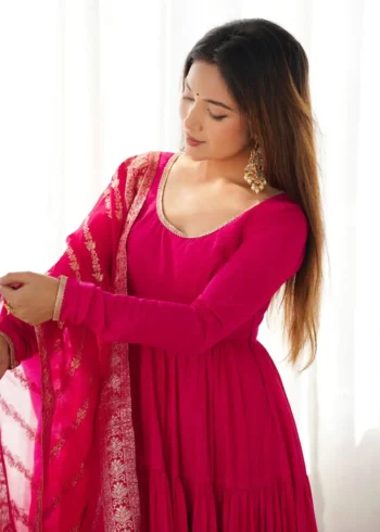 Pure Romansilk Chanderi Designer Plain Anarkali Gown