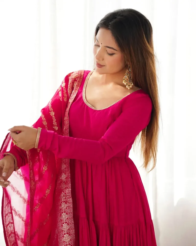 Pure Romansilk Chanderi Designer Plain Anarkali Gown