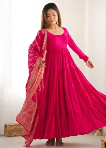 Pure Romansilk Chanderi Designer Plain Anarkali Gown