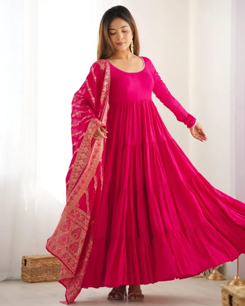 Pure Romansilk Chanderi Designer Plain Anarkali Gown