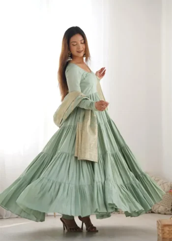 Pure Romansilk Chanderi Designer Plain Anarkali Gown