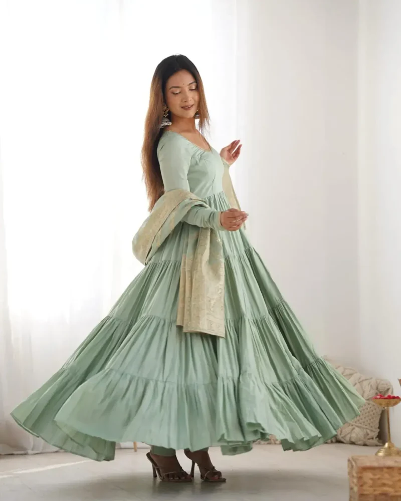 Pure Romansilk Chanderi Designer Plain Anarkali Gown