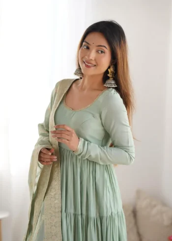 Pure Romansilk Chanderi Designer Plain Anarkali Gown