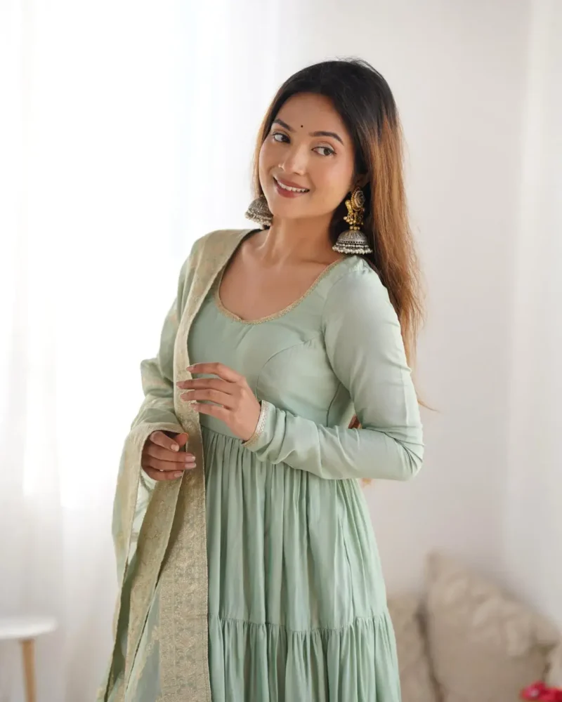 Pure Romansilk Chanderi Designer Plain Anarkali Gown