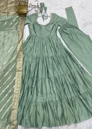 Pure Romansilk Chanderi Designer Plain Anarkali Gown
