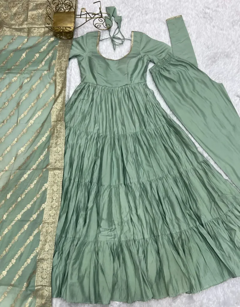 Pure Romansilk Chanderi Designer Plain Anarkali Gown
