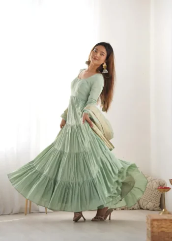 Pure Romansilk Chanderi Designer Plain Anarkali Gown