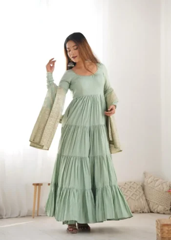 Pure Romansilk Chanderi Designer Plain Anarkali Gown