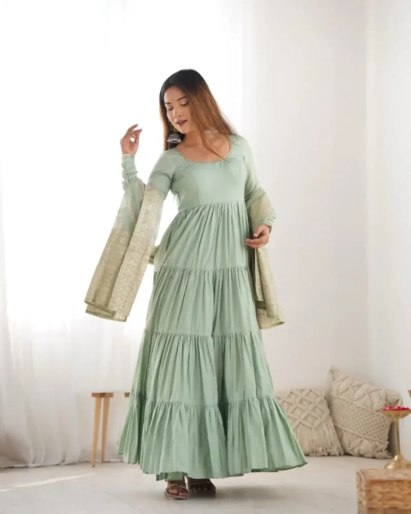 Pure Romansilk Chanderi Designer Plain Anarkali Gown