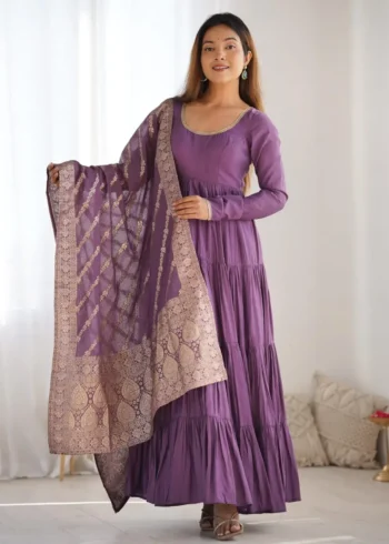 Pure Romansilk Chanderi Designer Plain Anarkali Gown