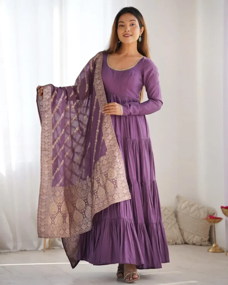 Pure Romansilk Chanderi Designer Plain Anarkali Gown