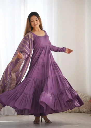 Pure Romansilk Chanderi Designer Plain Anarkali Gown