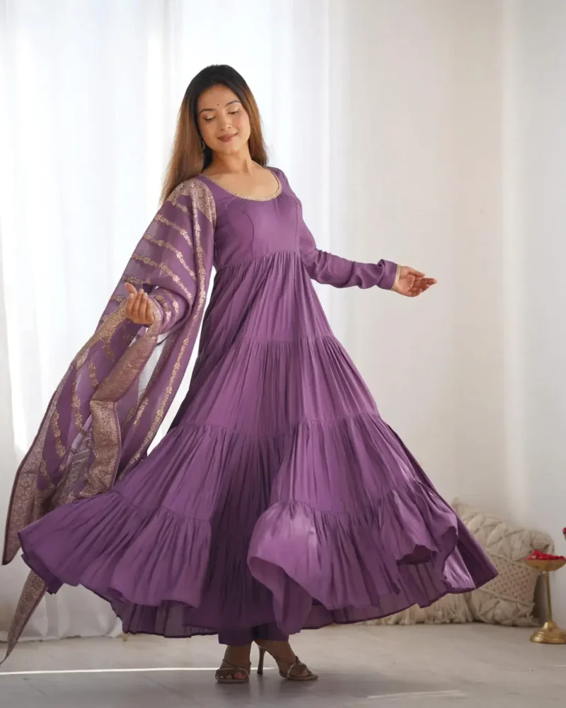 Pure Romansilk Chanderi Designer Plain Anarkali Gown