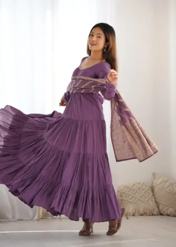 Pure Romansilk Chanderi Designer Plain Anarkali Gown