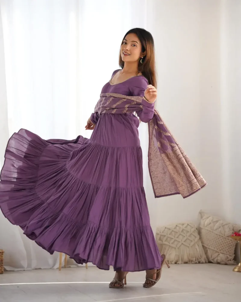 Pure Romansilk Chanderi Designer Plain Anarkali Gown