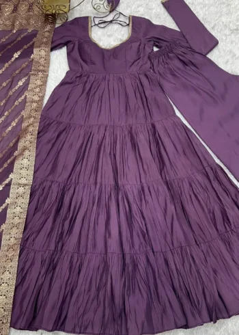 Pure Romansilk Chanderi Designer Plain Anarkali Gown