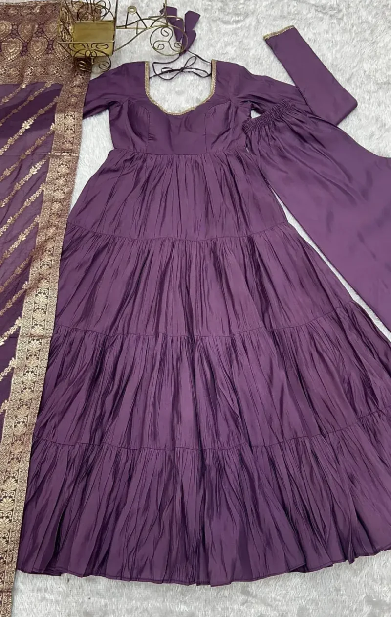 Pure Romansilk Chanderi Designer Plain Anarkali Gown