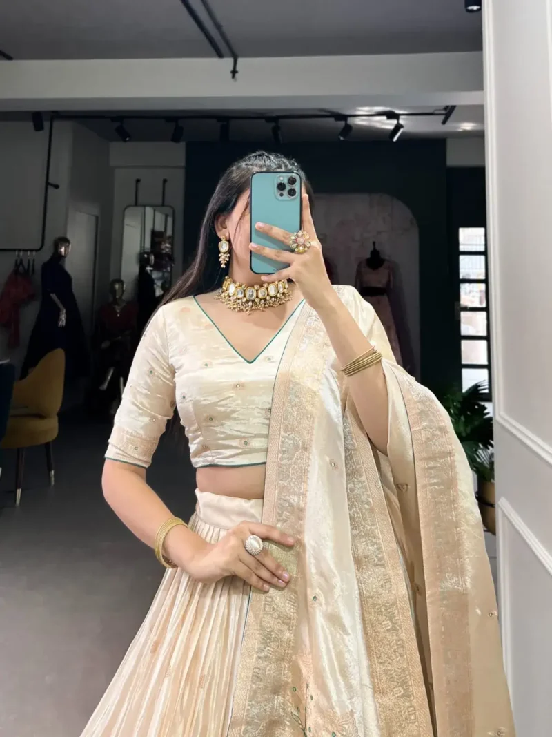 Pure Shimmer Mirror and Beads Moti Hand Work Lehenga Choli